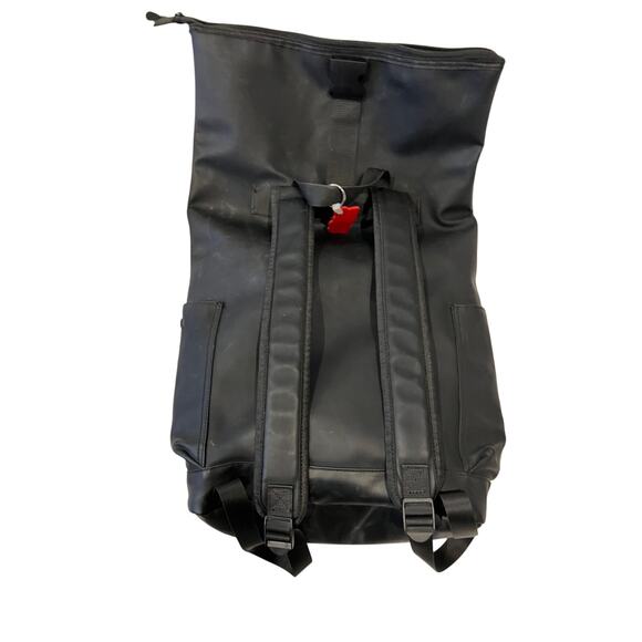 Top Loading Drawstring Faux Leather Black Backpack - Picture 2 of 3